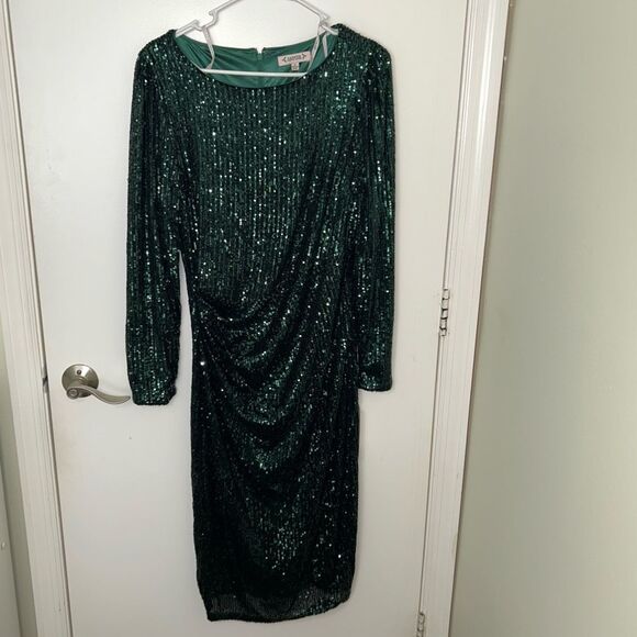 Nanette Lepore | Emerald Green sequin long sleeve midi dress | size 10 NWT - Picture 1 of 6